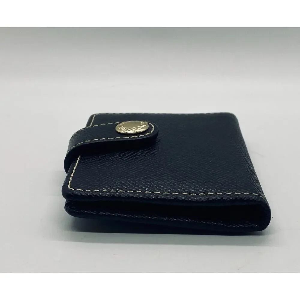 Dooney & Bourke Compact Wallet Card Case Black Texture Leather Logo Snap